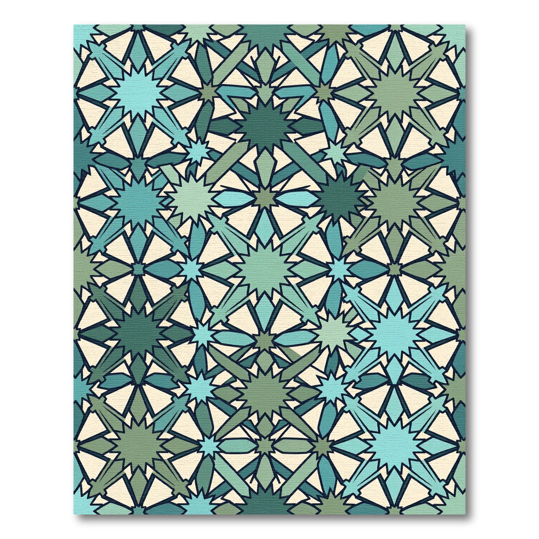 Geometric Teal and Sage Star Mosaic Rug