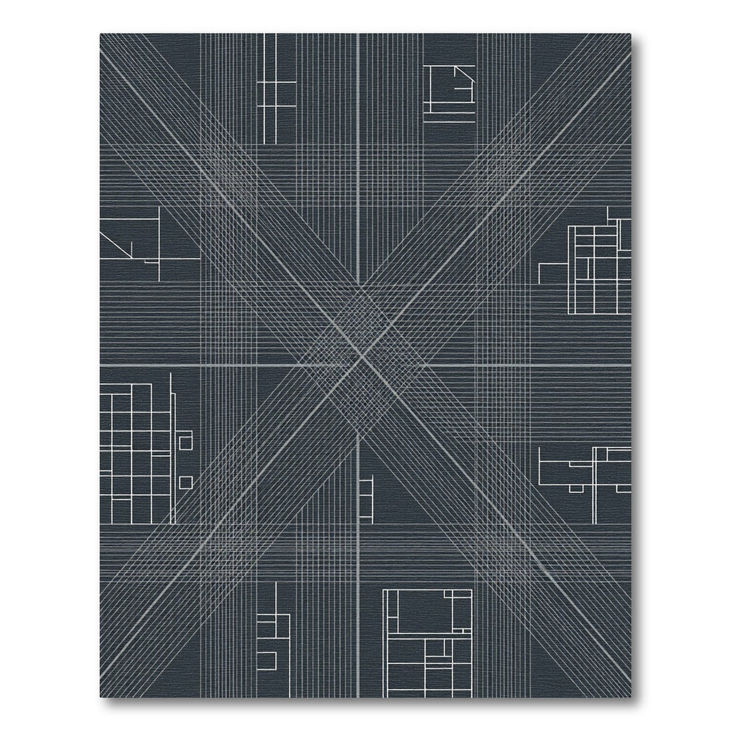 Modern Gray White Geometric Grid Rug