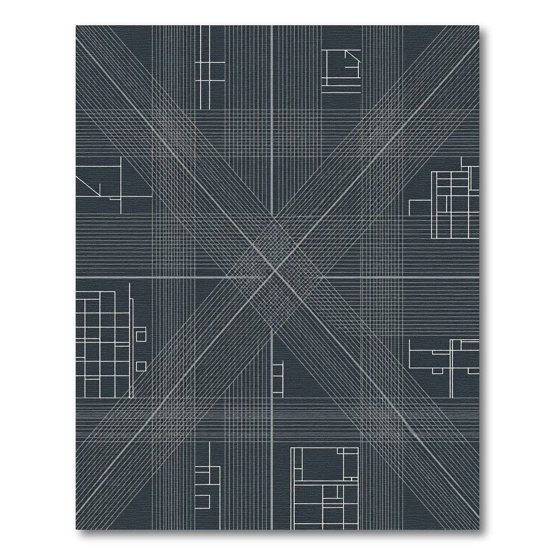 Modern Gray White Geometric Grid Rug