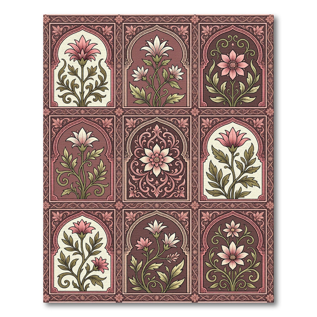 Antique Rose Floral Lattice Tile Rug