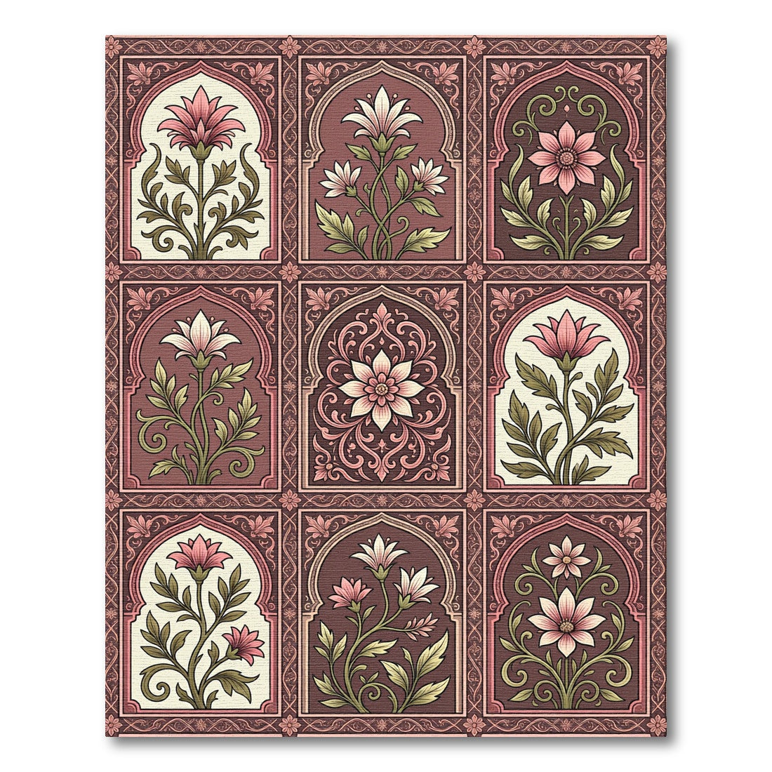 Antique Rose Floral Lattice Tile Rug