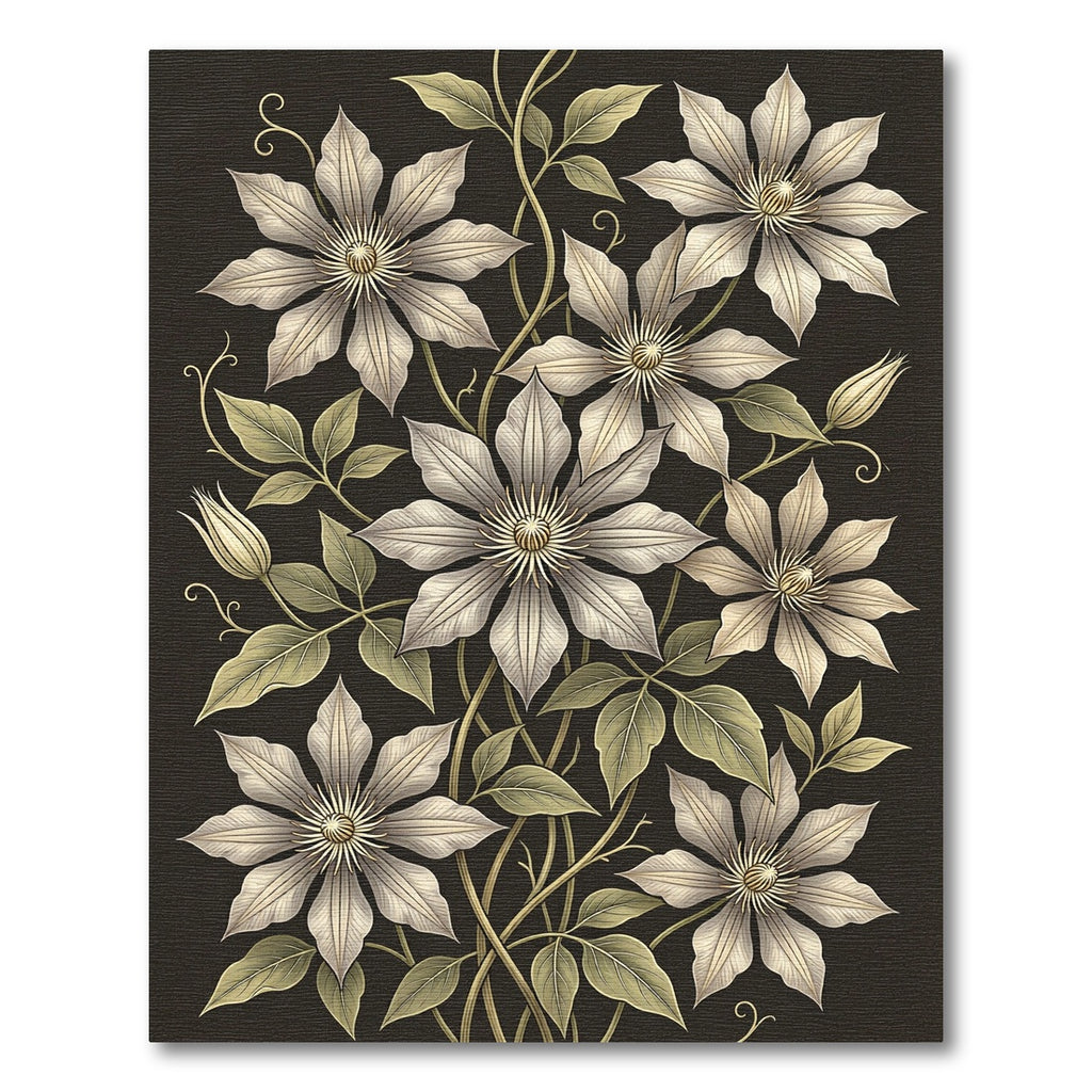 Elegant White Clematis Botanical Floral Rug