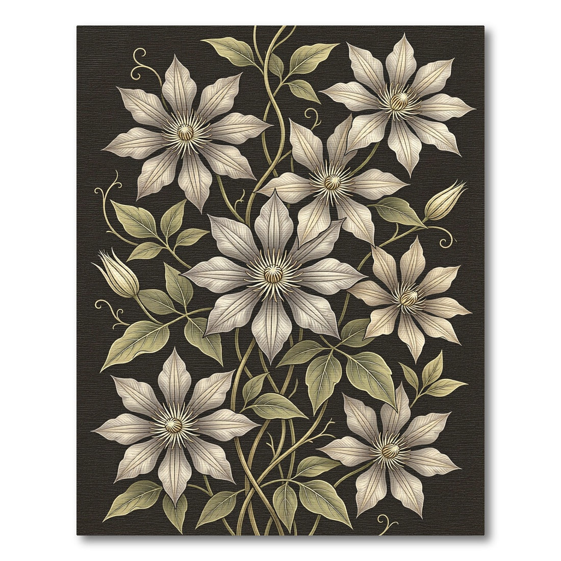 Elegant White Clematis Botanical Floral Rug