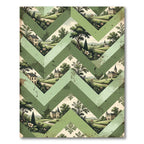 Sage Green Toile Chevron Landscape Scenery Rug