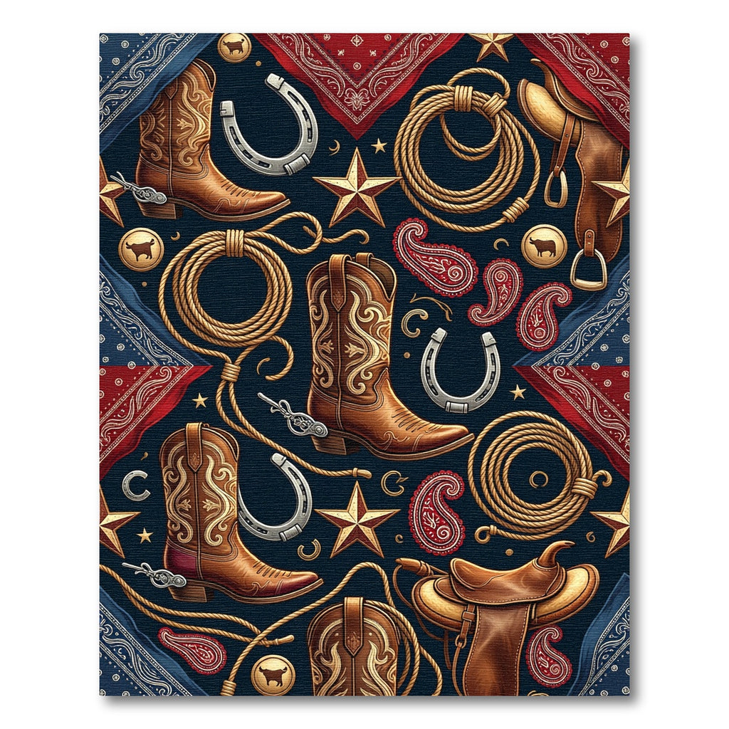 Western Cowboy Boot Horseshoe Rope Navy Rug