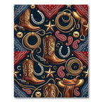 Western Cowboy Boot Horseshoe Rope Navy Rug