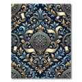 Elegant Navy Golden Baroque Scroll Medallion Rug