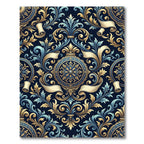 Elegant Navy Golden Baroque Scroll Medallion Rug