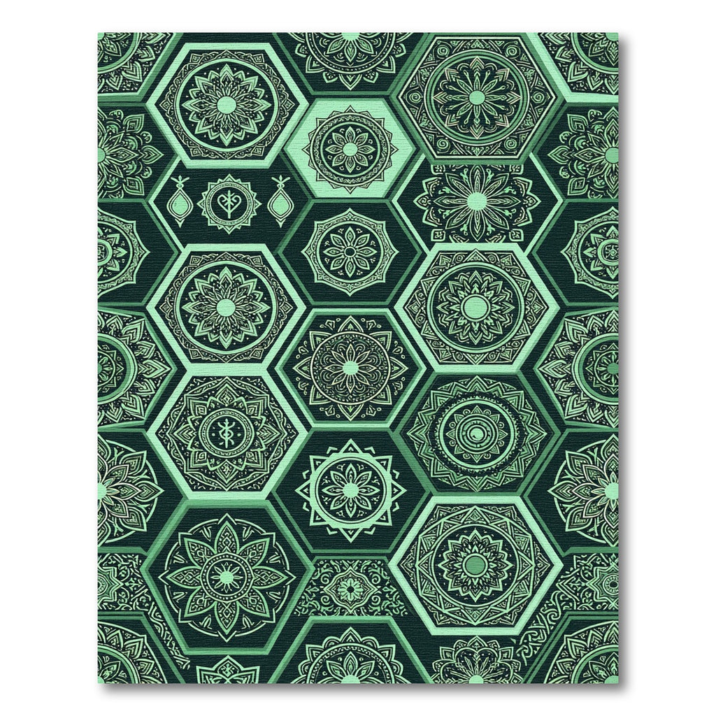 Mint Green Hexagonal Mandala Jewels Rug