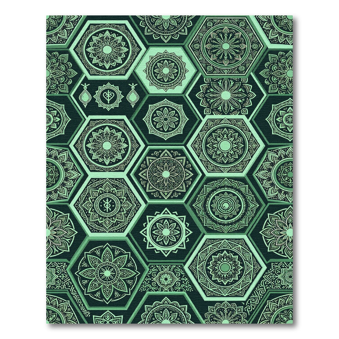 Mint Green Hexagonal Mandala Jewels Rug