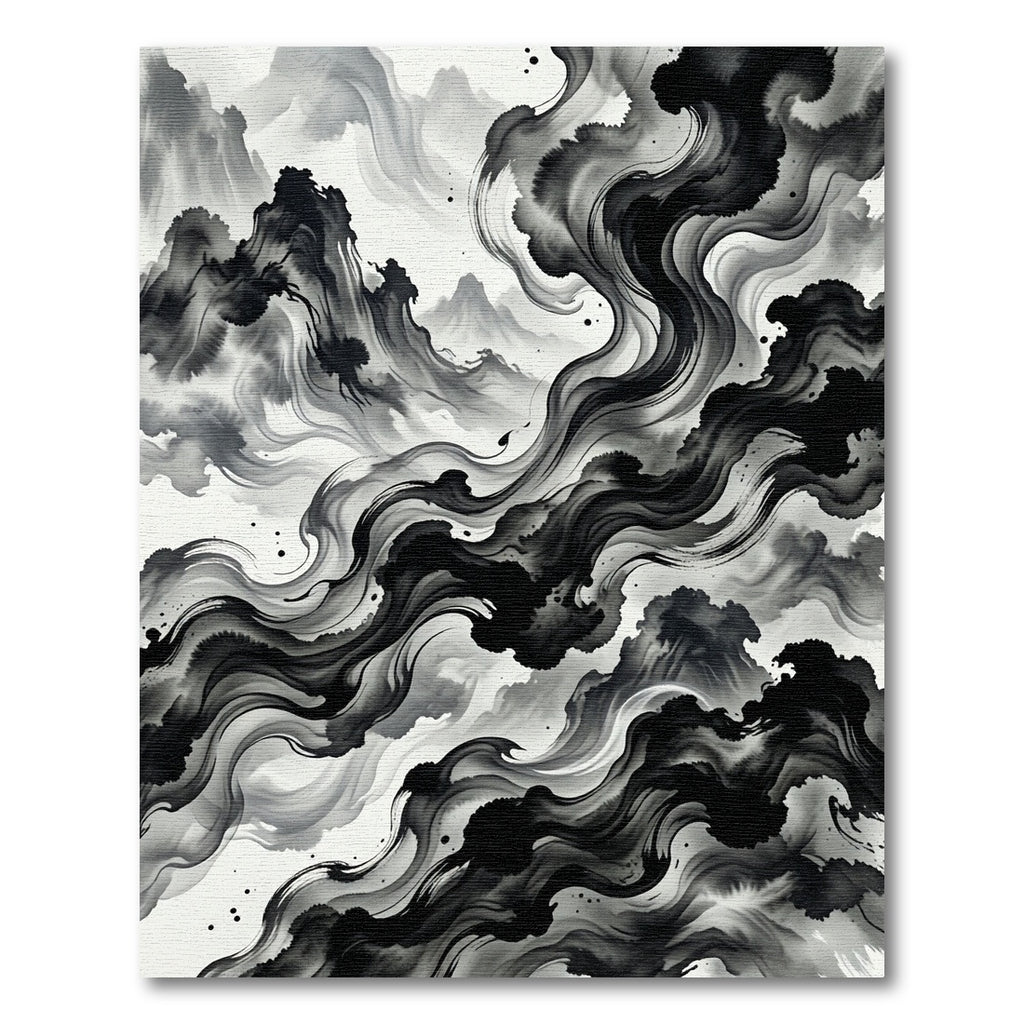 Ink Wash Mountain Scroll Rug