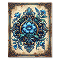 Ornate Blue Floral Damask Medallion Rug