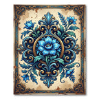 Ornate Blue Floral Damask Medallion Rug