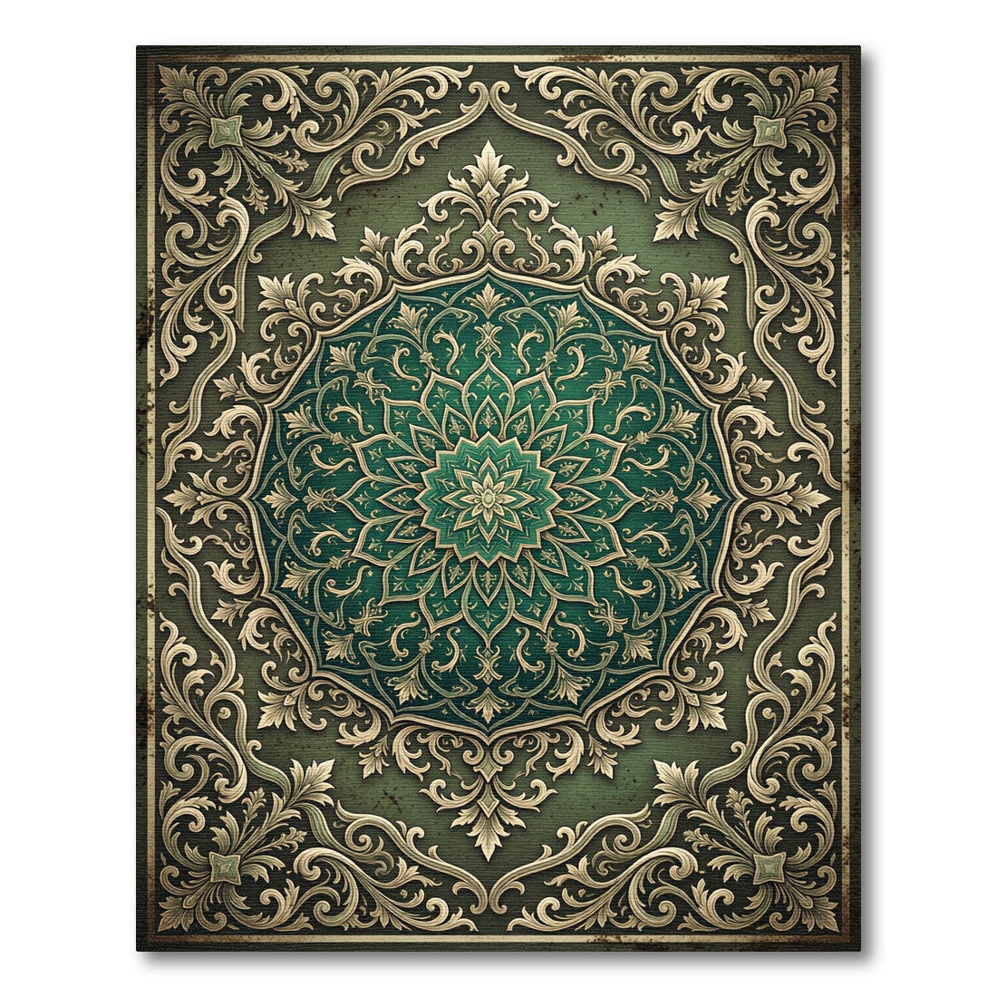 Elegant Emerald Filigree Ornate Medallion Rug