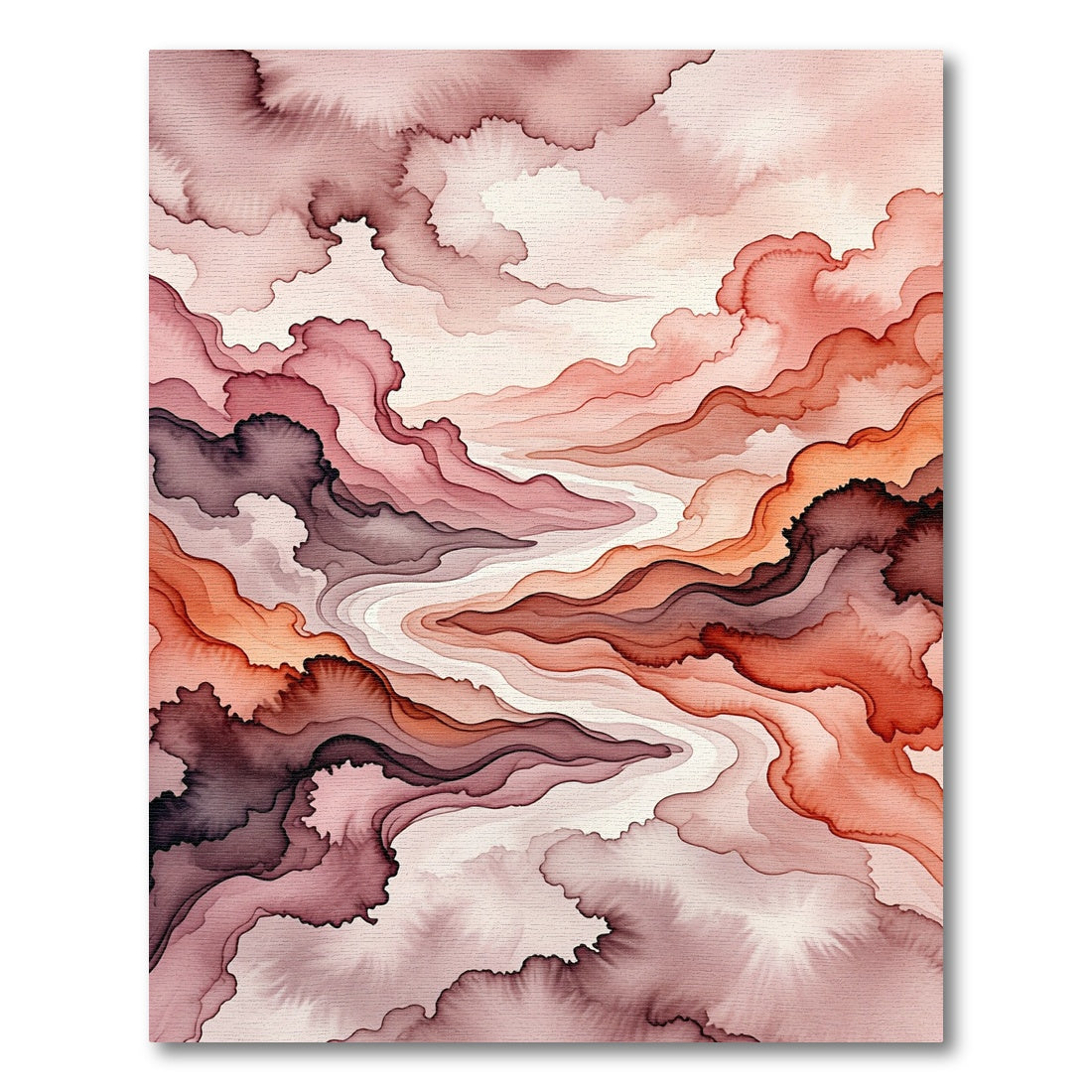 Ethereal Crimson Watercolor Fluid Landscape Rug