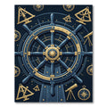 Golden Nautical Compass Wheel Marine Navy Rug