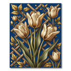 Elegant Golden Tulip Trellis Blue Floral Rug