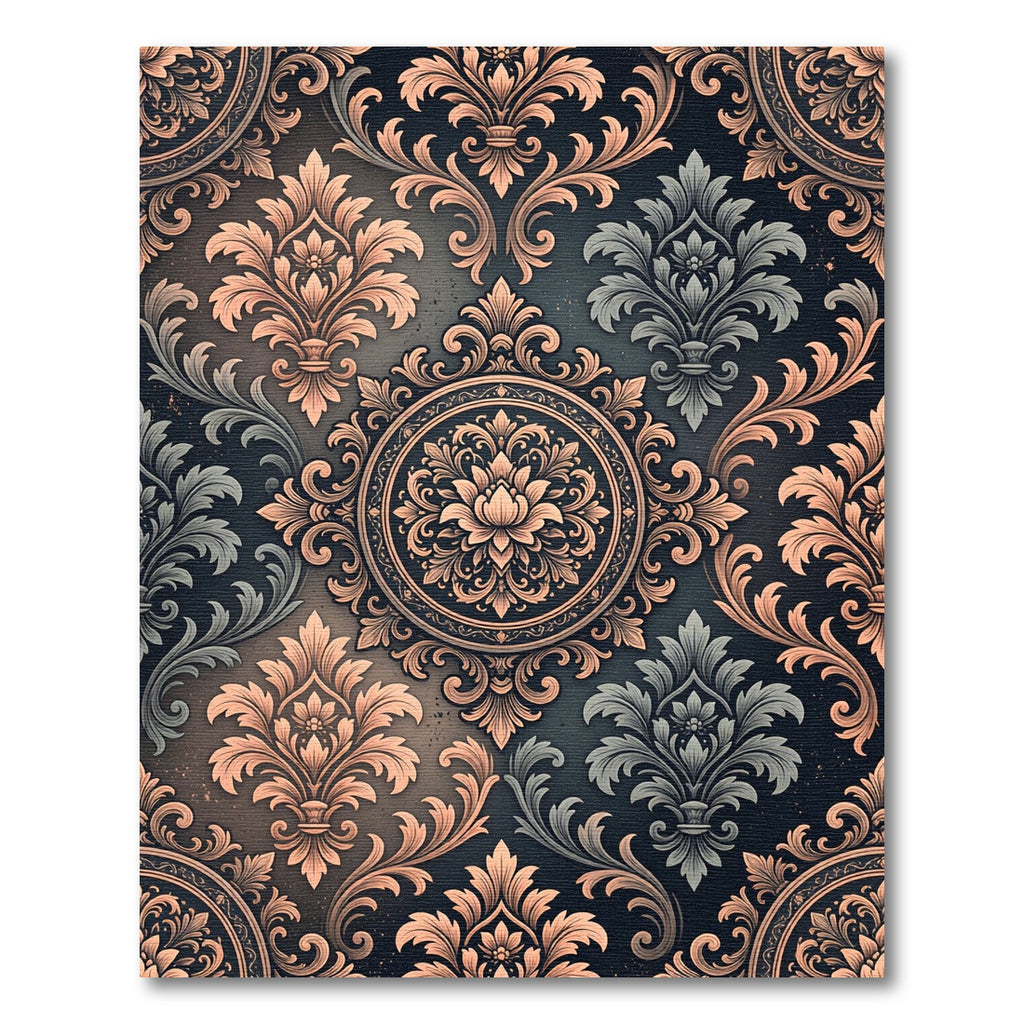 Ornate Scrollwork Medallion Black Rose Rug