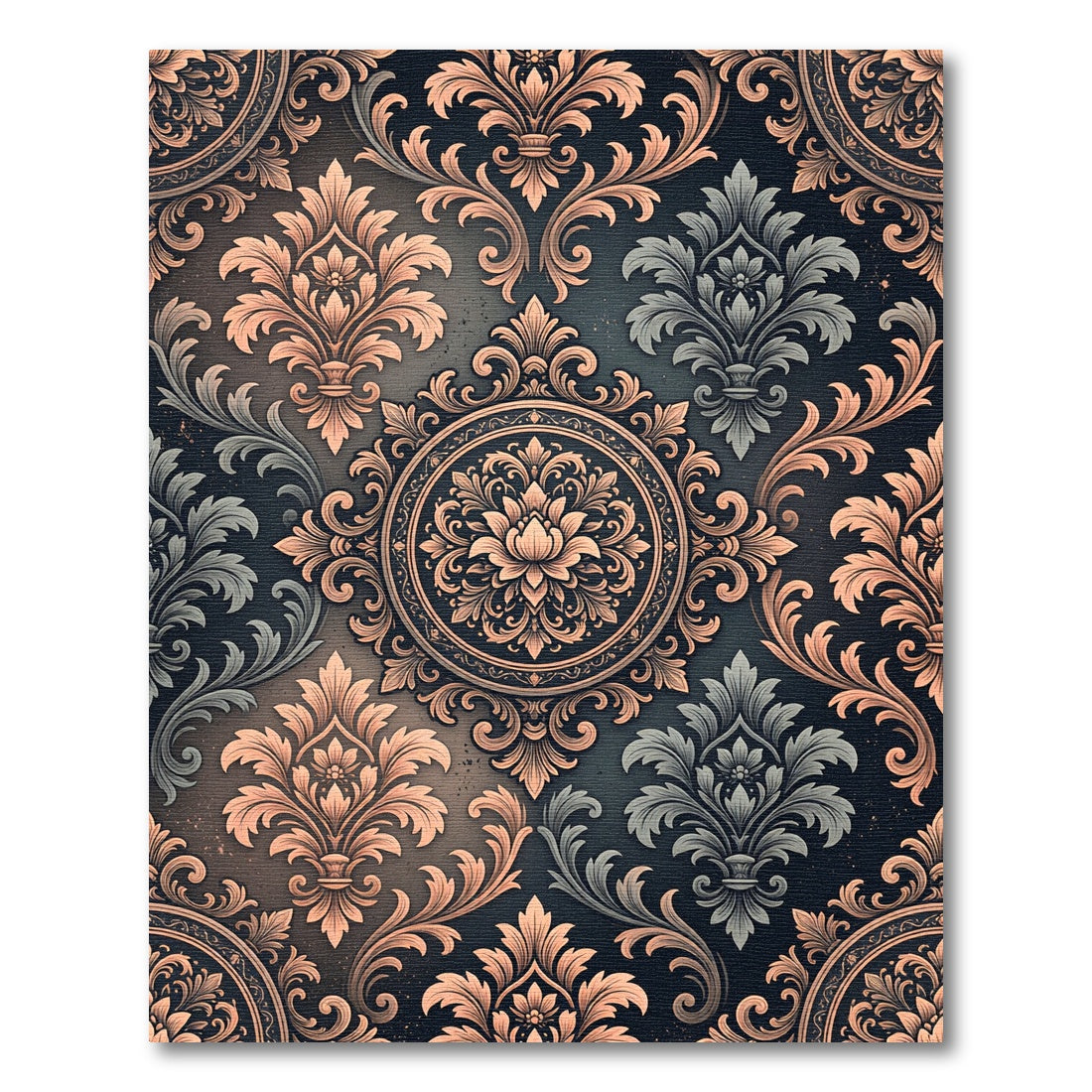 Ornate Scrollwork Medallion Black Rose Rug