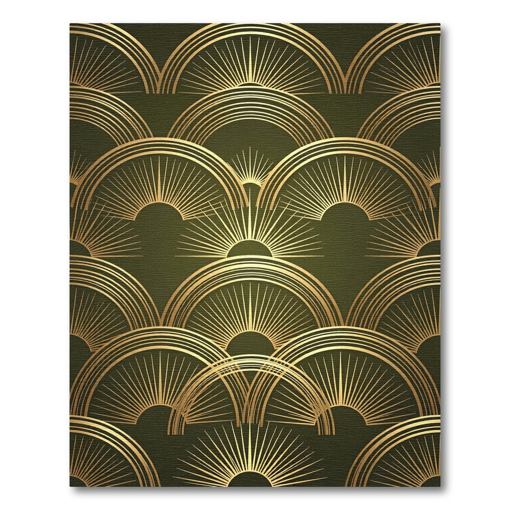 Art Deco Golden Sunburst Olive Rug