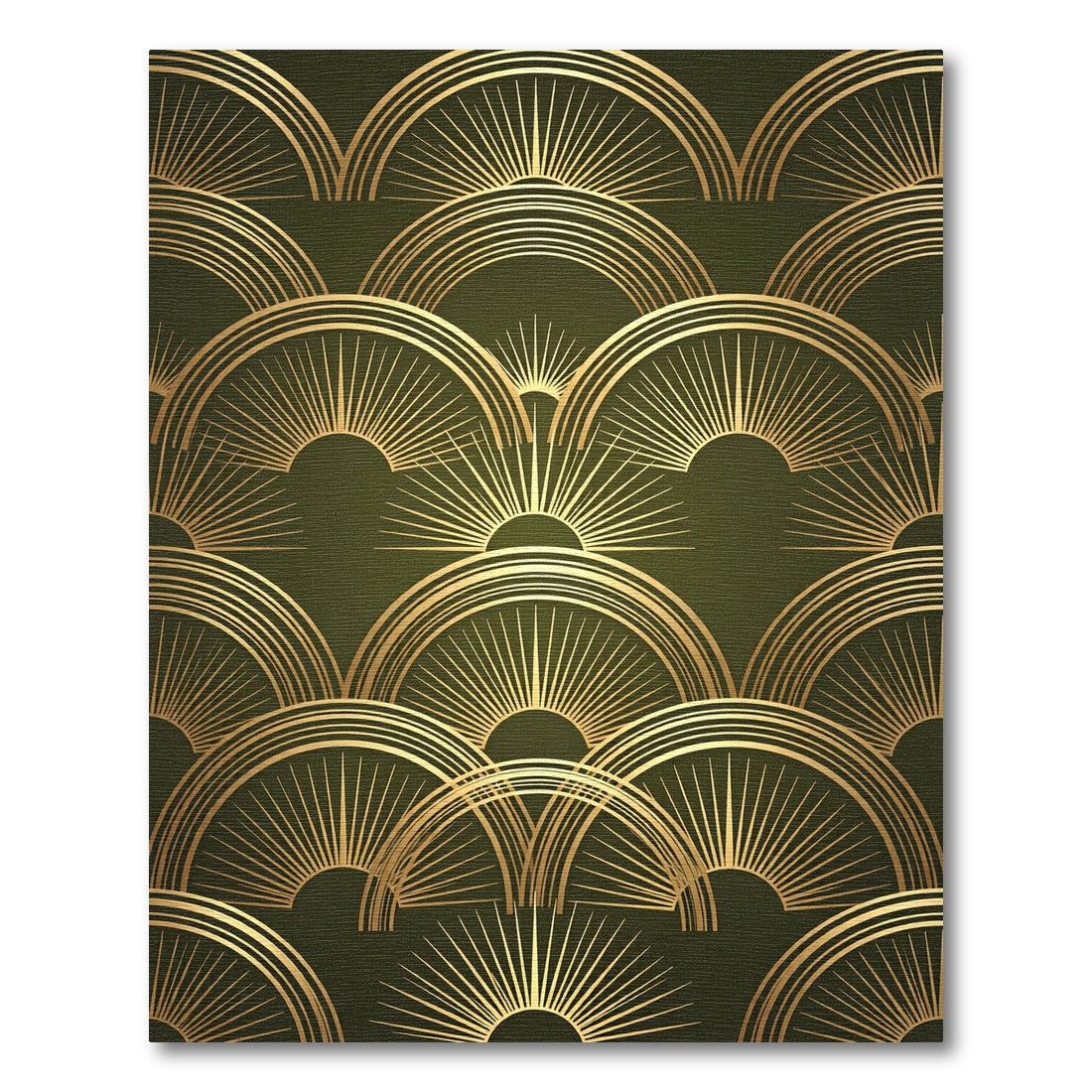 Art Deco Golden Sunburst Olive Rug