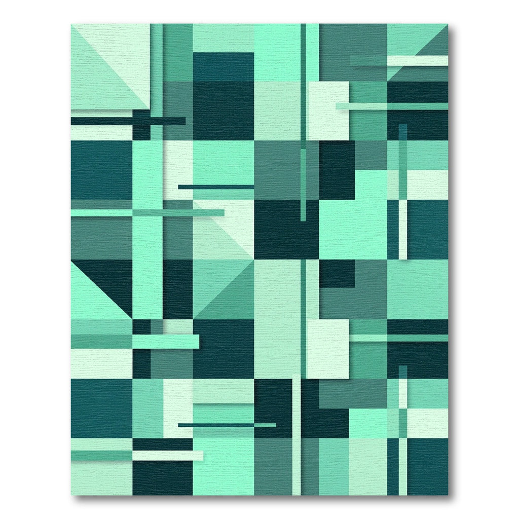 Teal Geometric Layered Blocks Rug