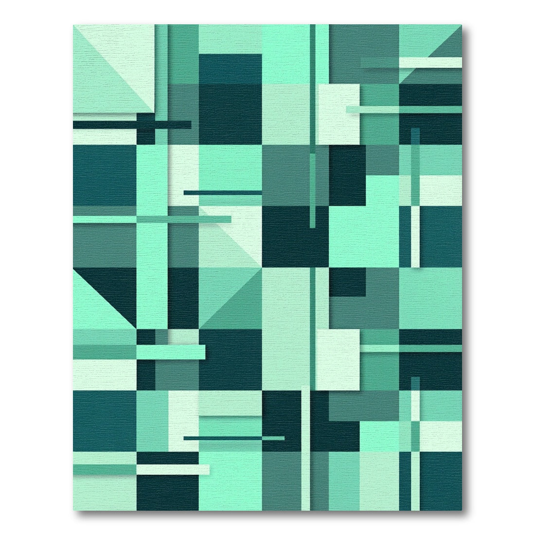 Teal Geometric Layered Blocks Rug