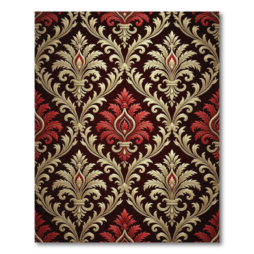 Elegant Gold and Crimson Damask Rug