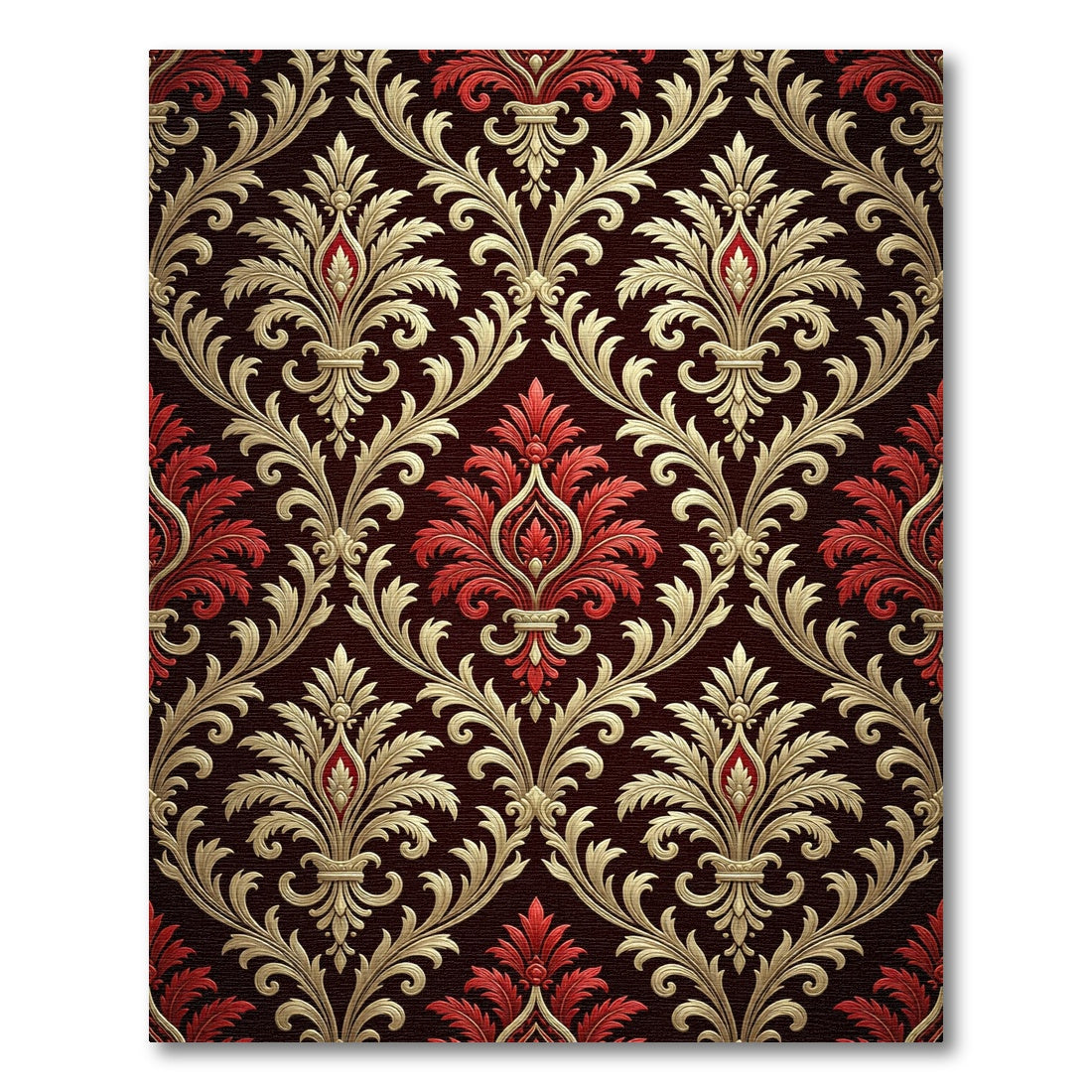 Elegant Gold and Crimson Damask Rug