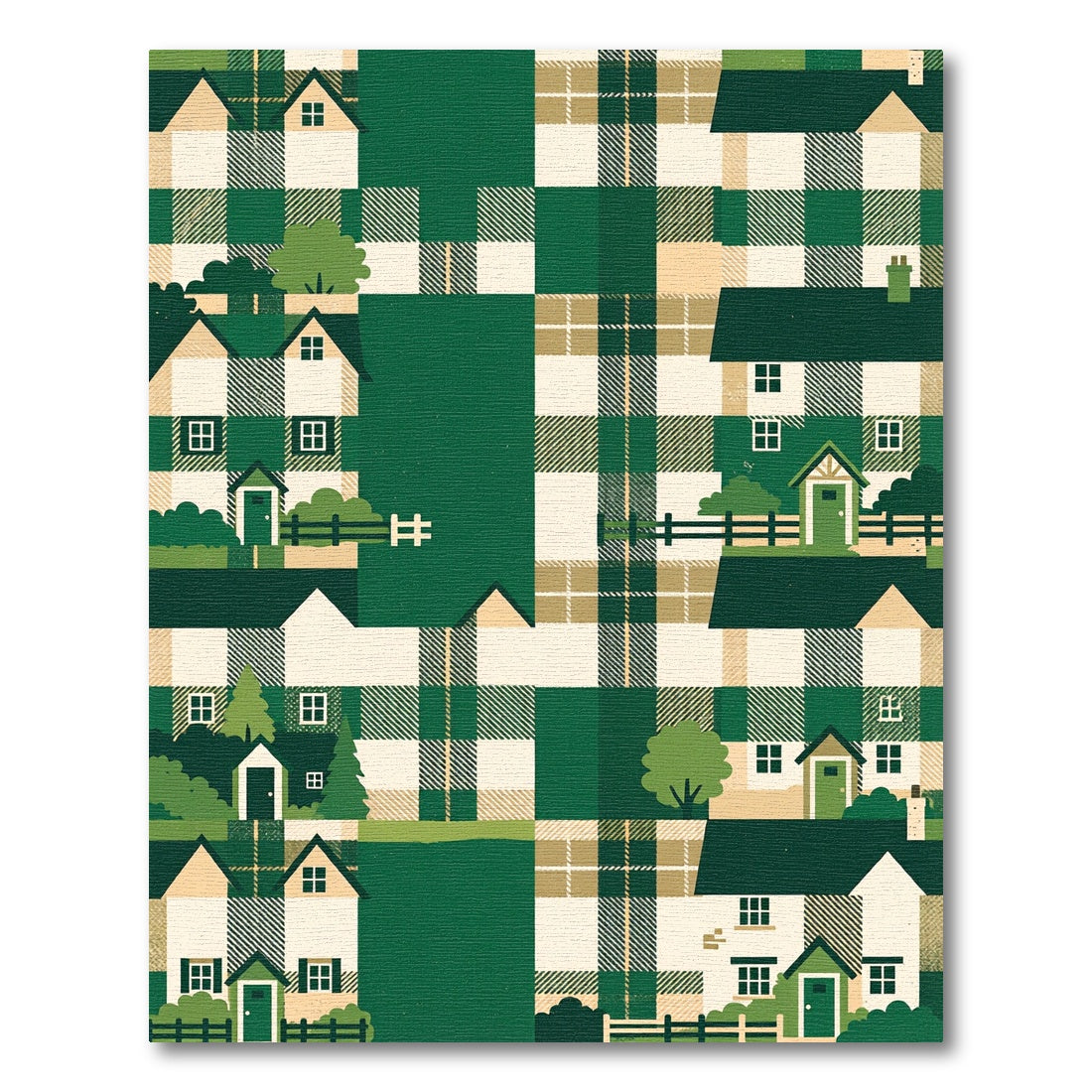 Charming Forest Plaid Cottage Scene Rug