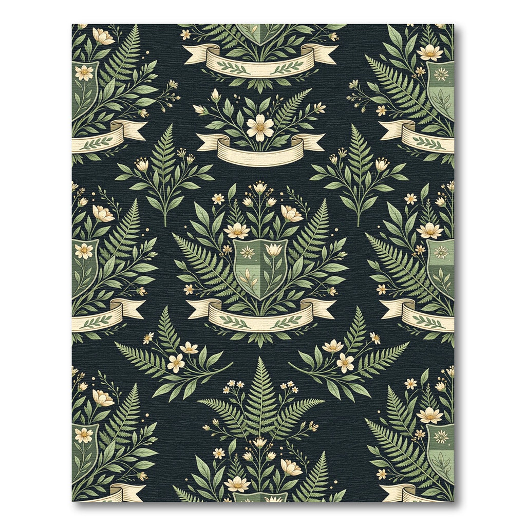 Botanical Fern Crest and Floral Meadow Rug