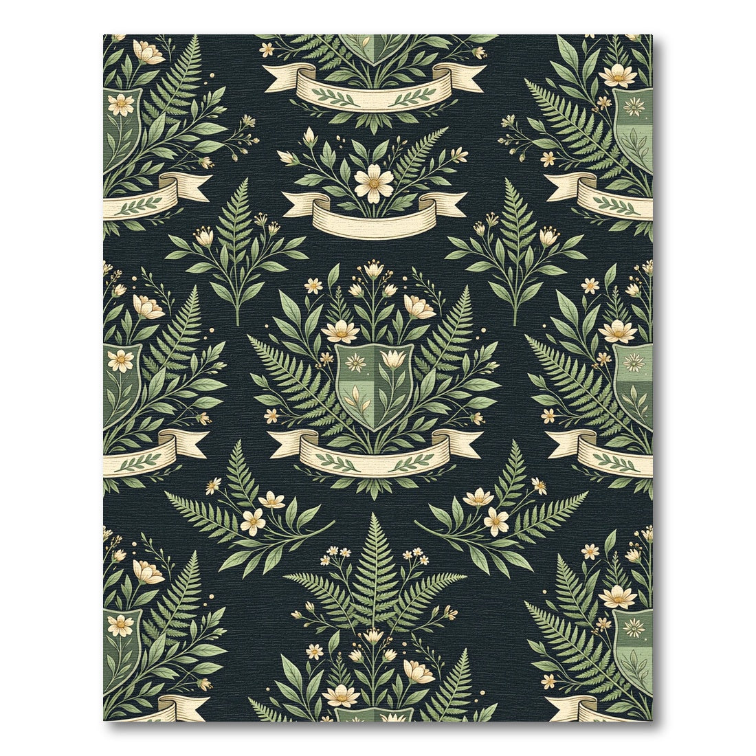 Botanical Fern Crest and Floral Meadow Rug
