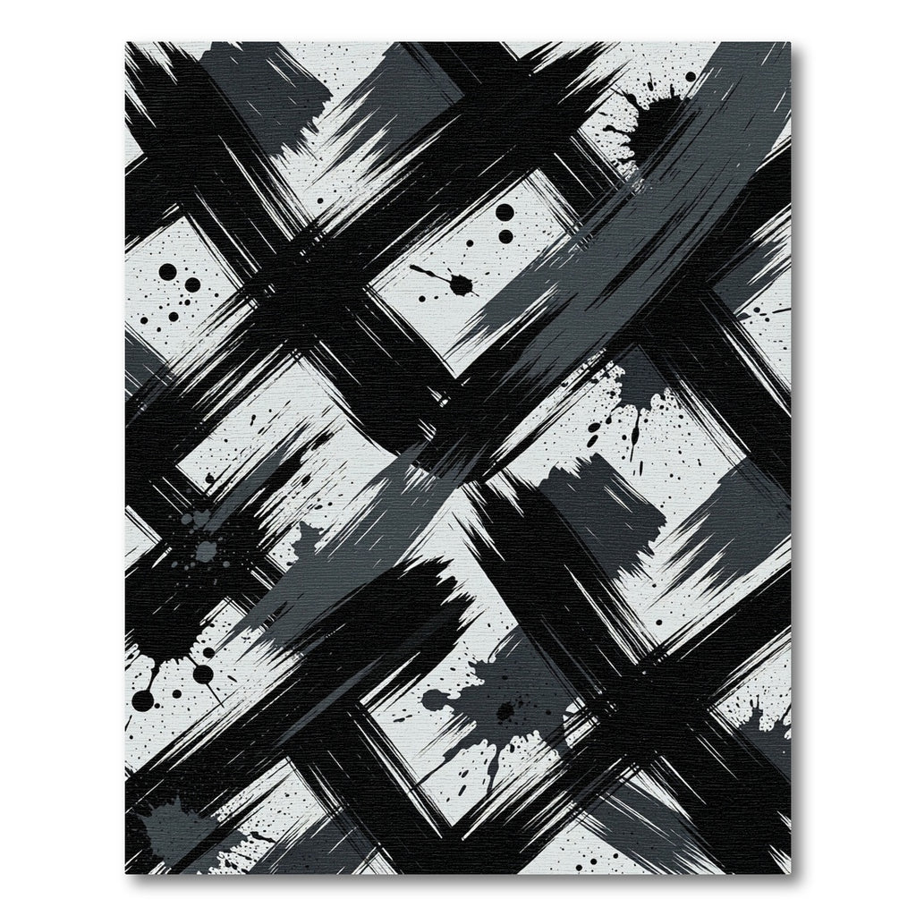 Bold Black Gray Brush Stroke Rug