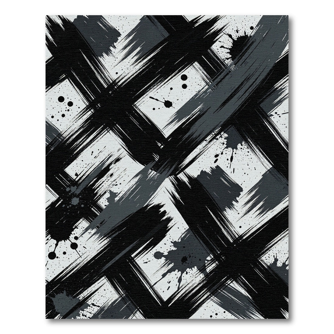 Bold Black Gray Brush Stroke Rug