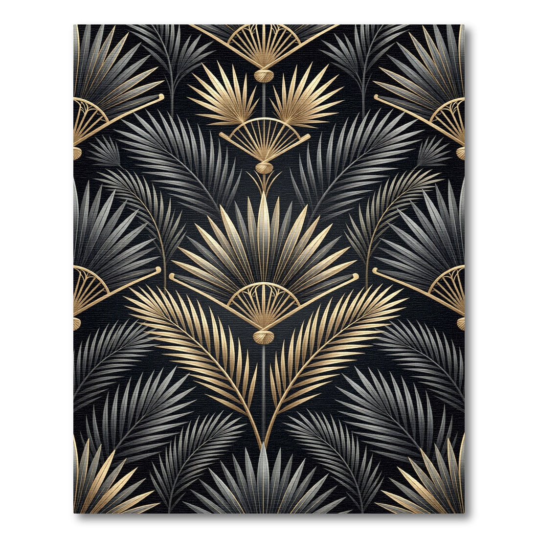 Art Deco Gold and Black Palm Rug