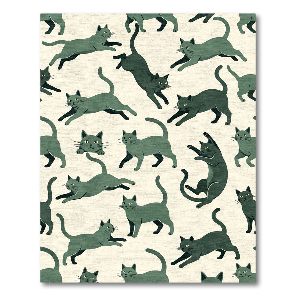 Playful Sage Cat Silhouette Illustration Rug