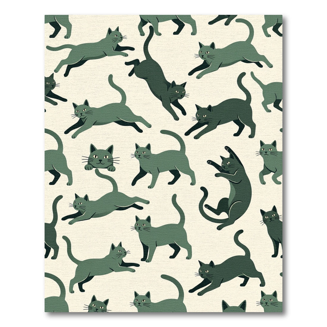Playful Sage Cat Silhouette Illustration Rug