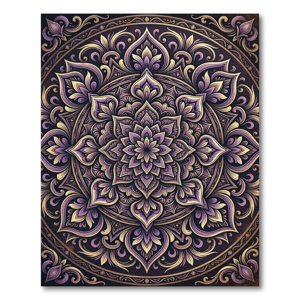 Ornate Violet Gold Floral Mandala Rug