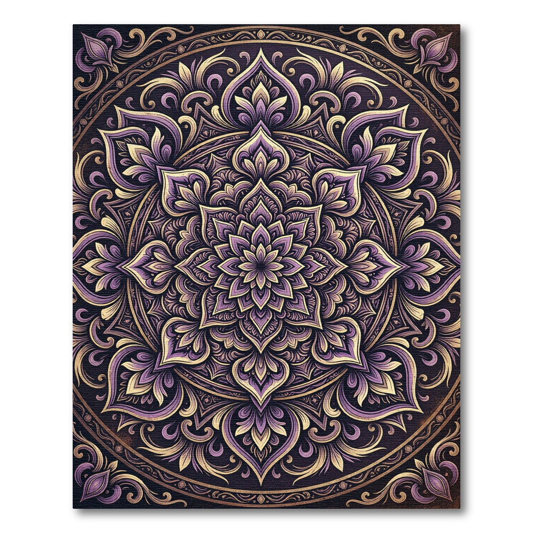 Ornate Violet Gold Floral Mandala Rug