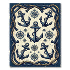Nautical Navy Anchor and Compass Rope Rug