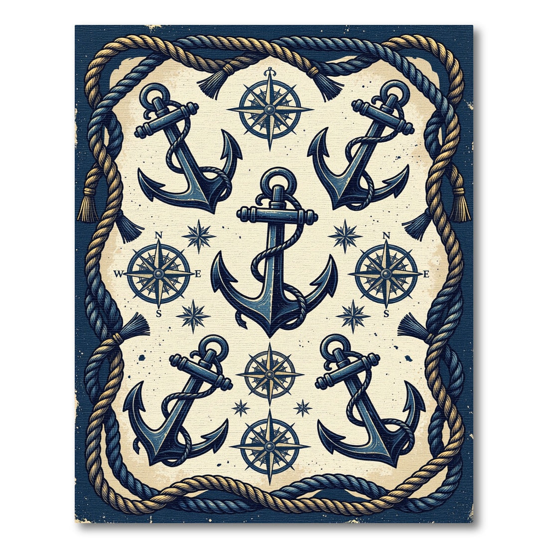 Nautical Navy Anchor and Compass Rope Rug