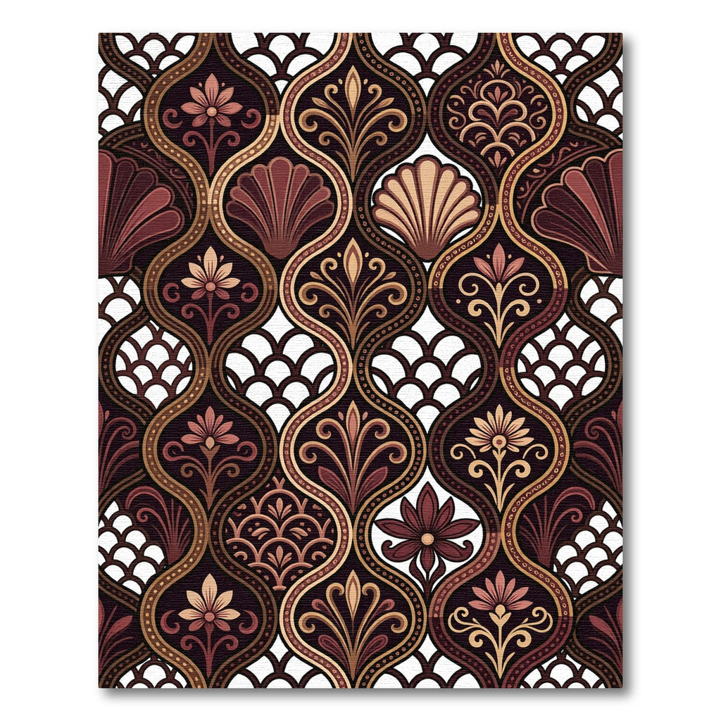 Ornate Earthy Floral Ogee Scallop Rug
