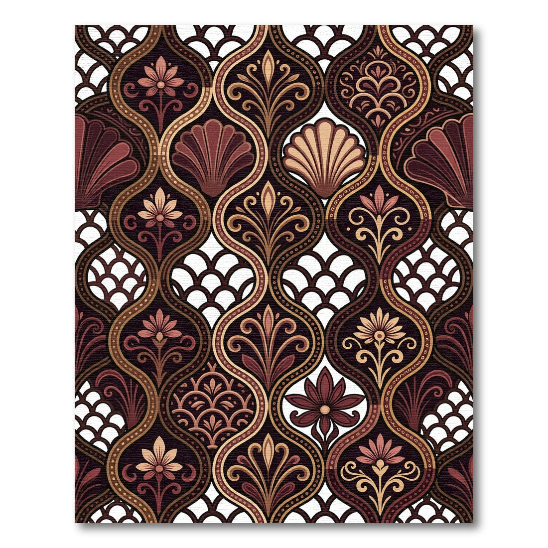 Ornate Earthy Floral Ogee Scallop Rug