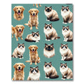 Playful Golden Retriever and Cat Illustration Rug