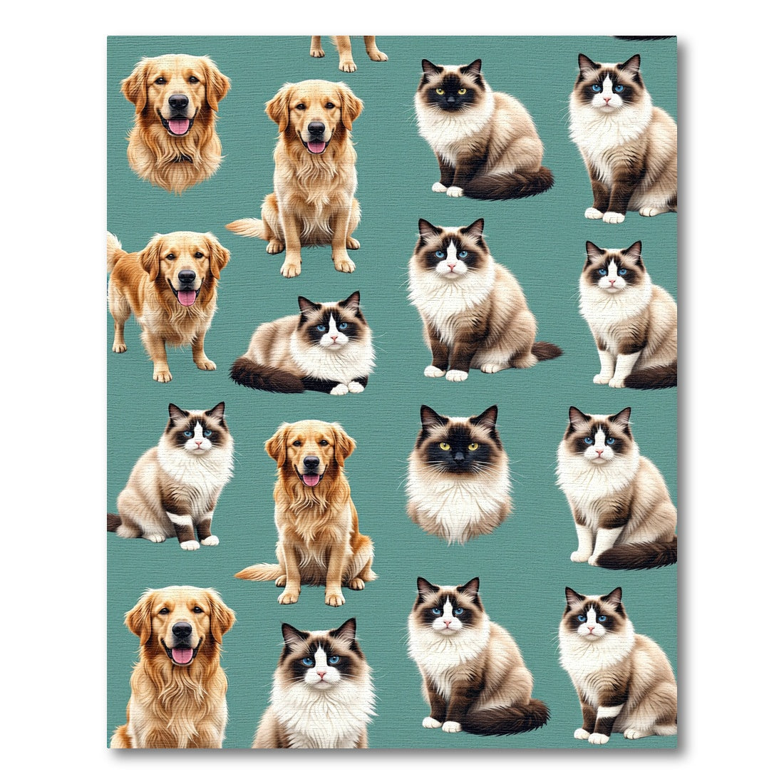 Playful Golden Retriever and Cat Illustration Rug