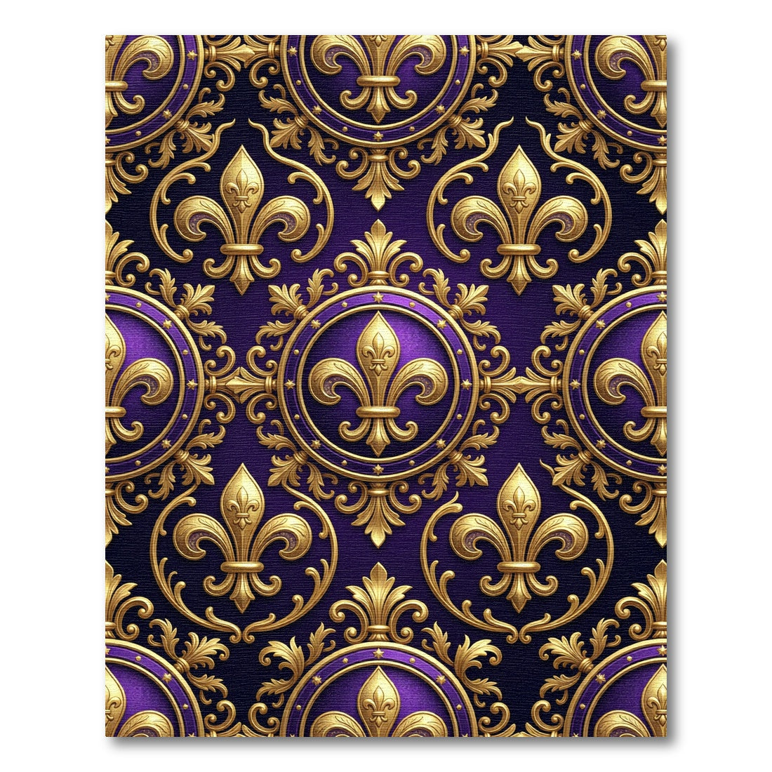 Royal Purple Gold Fleur-de-Lis Medallion Rug