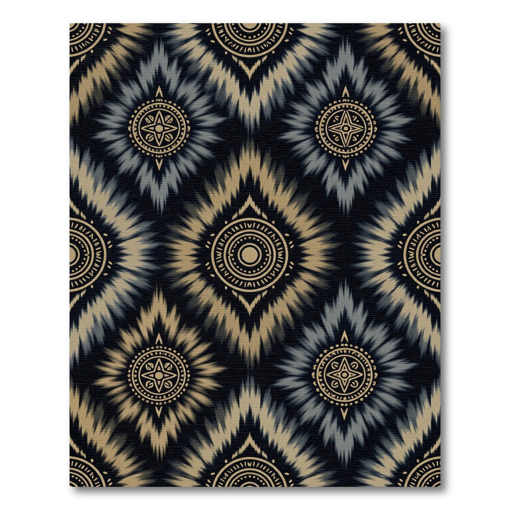 Golden Tan Grey Sunburst Medallion Rug