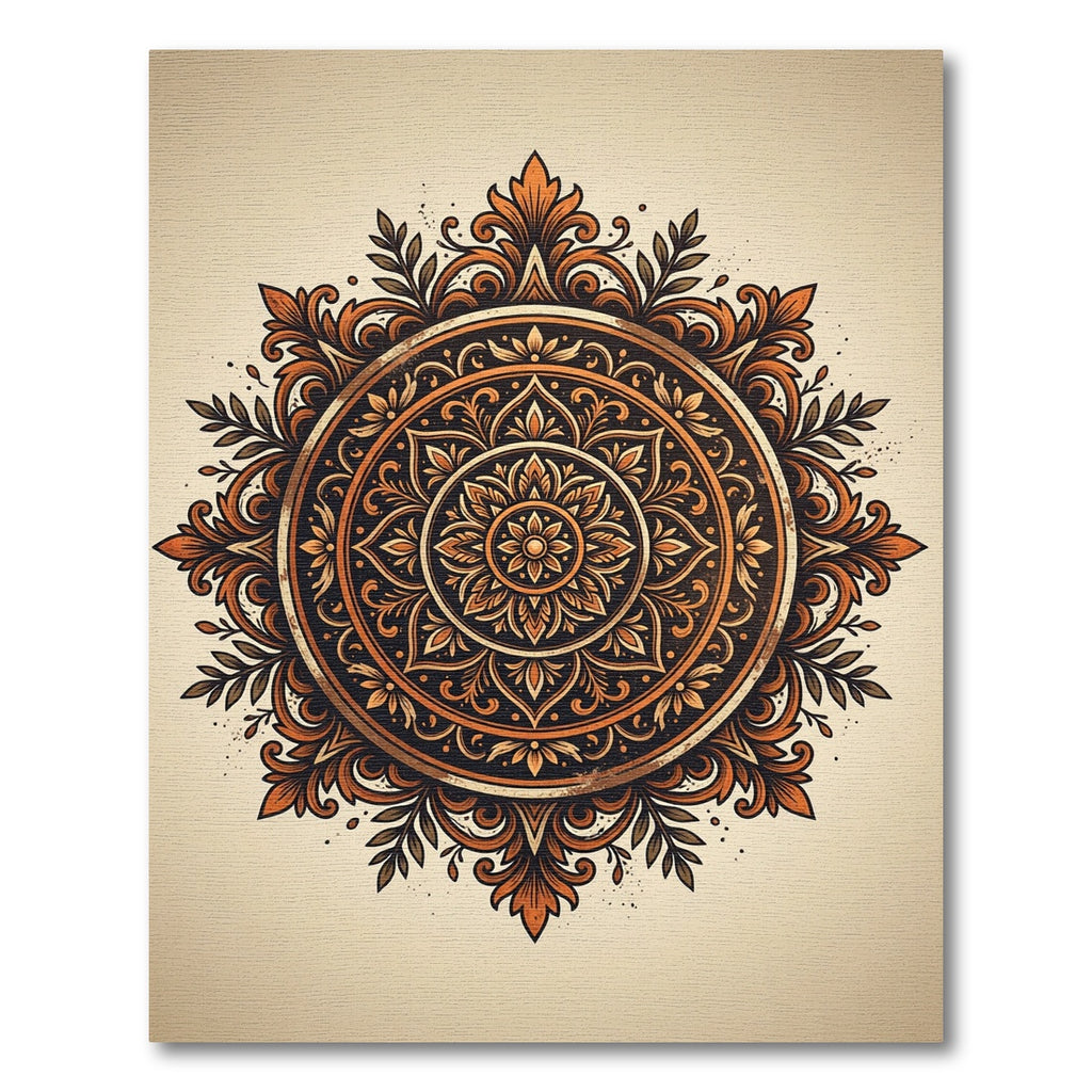 Intricate Rust Copper Floral Medallion Rug