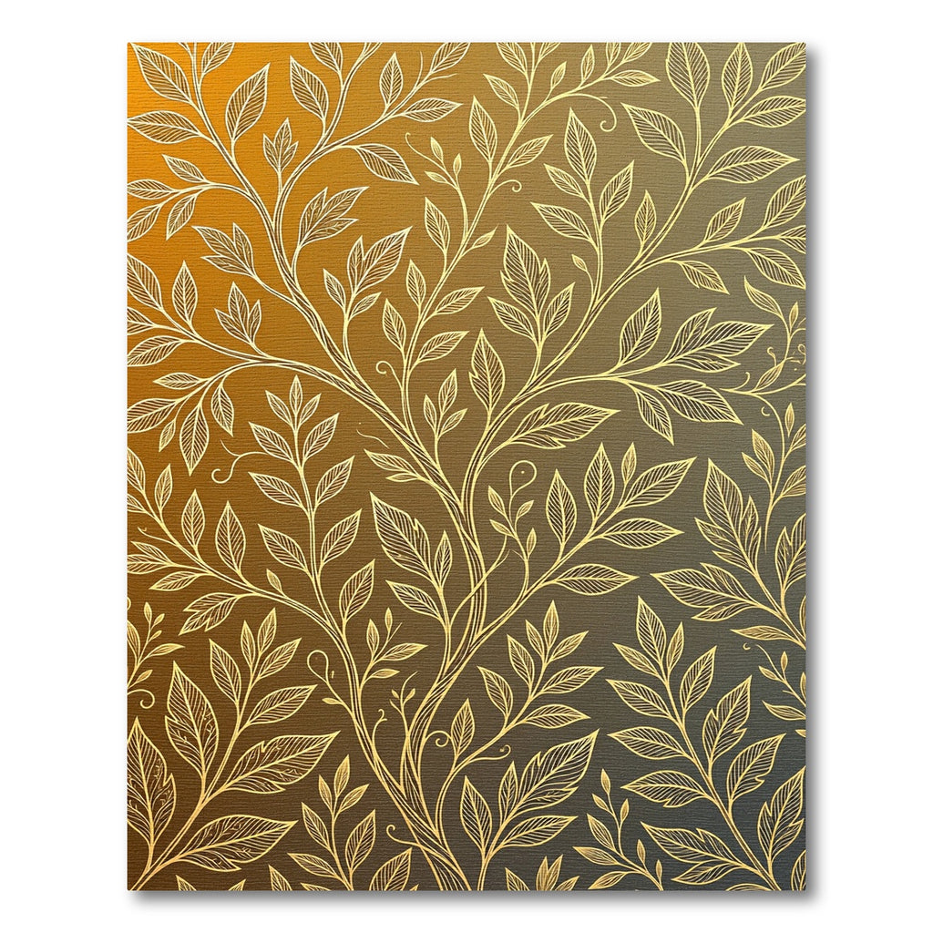 Golden Botanical Leaves on Ombre Gradient Rug