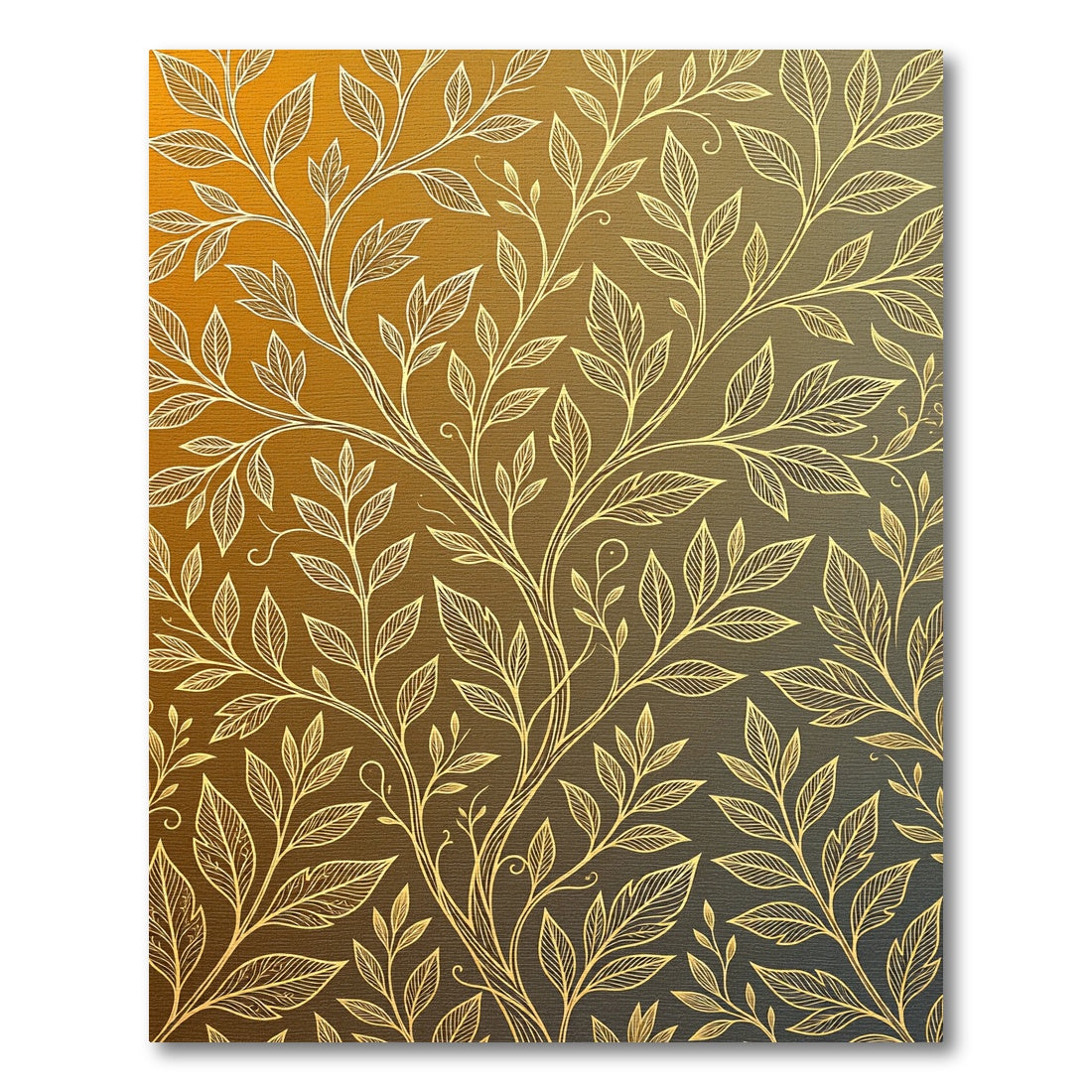 Golden Botanical Leaves on Ombre Gradient Rug